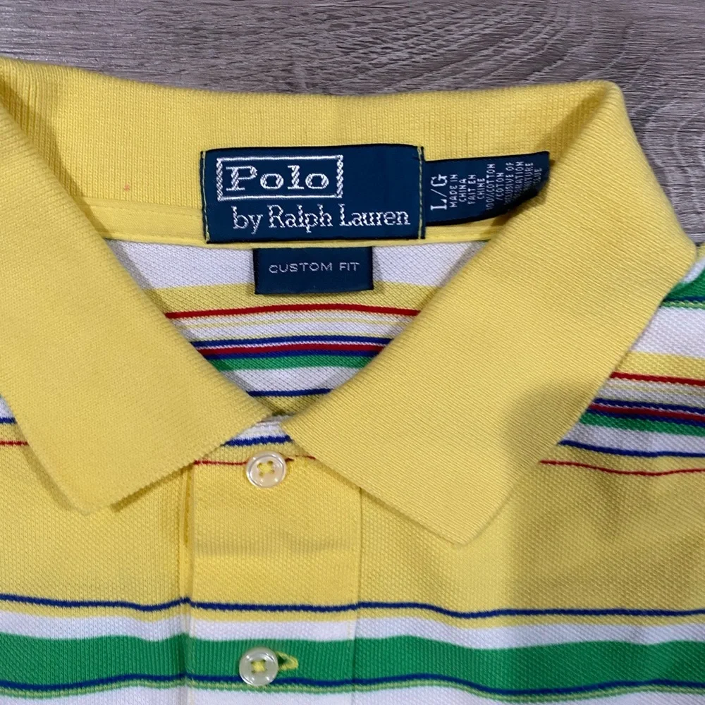 Polo Ralph‎ Lauren Striped Polo Shirt Custom Fit Large Yellow